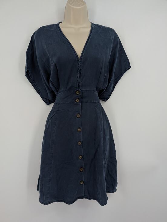 Quince Dresses & Skirts - NWT Quince Vintage Wash Tencel Button Front Dress Midnight Blue L Office Career